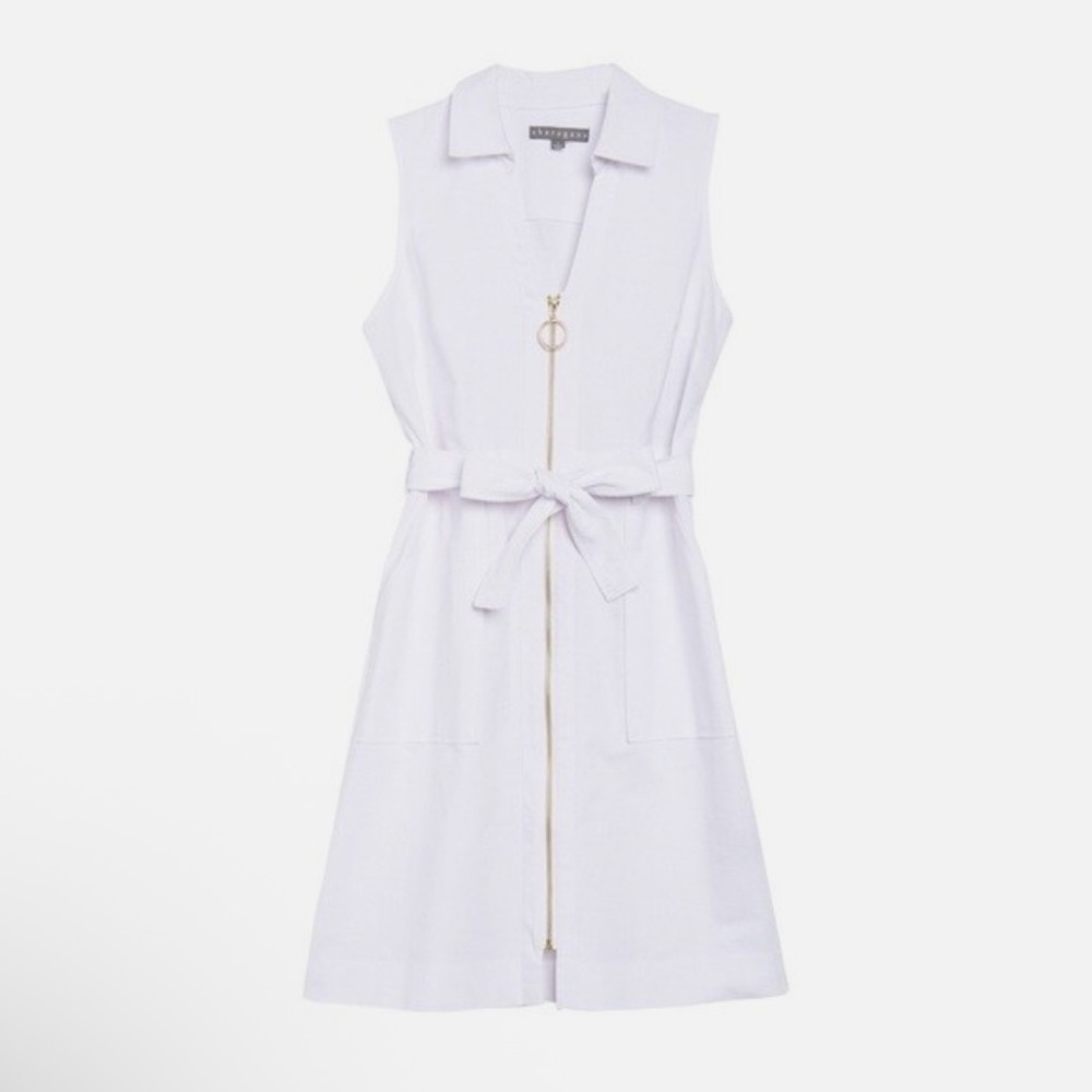 Sheragano Sleeveless White Zip-Up Midi Dress Size 16 | Bridal, Graduation